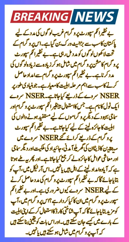 NSER Survey For BISP Eligibility